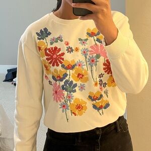 Zara Floral Embroidered Cream Sweater